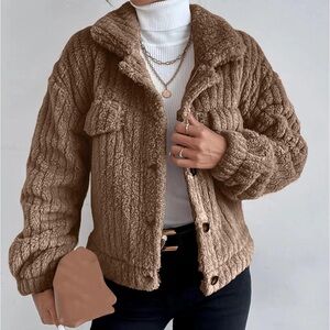 Solid Color Plush Fleece Button Up Jacket